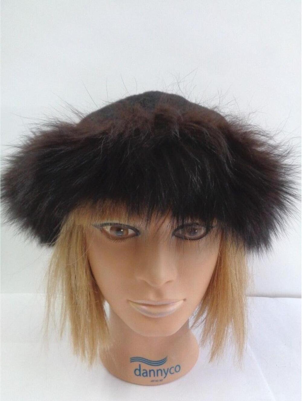 MINT BROWN  FOX FUR & CLOTH CAP HAT WOMEN WOMAN SIZE 22"